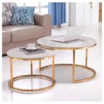 Modern Round Marble Top Center Table | Metal Base Coffee Table - Image 3