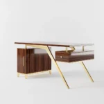 Ultra Modern White and Gold Computer Writing Desk with Storage & Drawer - Image 8