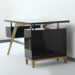 Ultra Modern White and Gold Computer Writing Desk with Storage & Drawer - Image 3