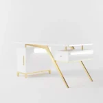 Ultra Modern White and Gold Computer Writing Desk with Storage & Drawer - Image 11