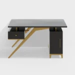 Ultra Modern White and Gold Computer Writing Desk with Storage & Drawer - Image 2