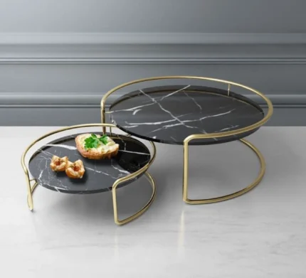 Modern Luxury Marble Nesting Coffee Table Set – Gold Metal Frame