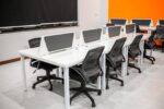 Modern 8-Seater Office Workstation Desk with Privacy Screen Panels – White Collaborative Office Desk