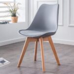 Modern Scandinavian Tulip Dining Chair – Matte Grey Ergonomic Shell Seat with Solid Wooden Legs