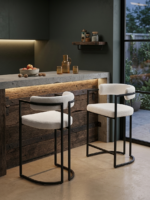 Modern Bouclé Upholstered Bar Stool with Black Metal Frame – Contemporary Counter Height Chair - Image 2
