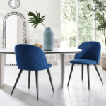 Modern Grey Upholstered Dining Chair with Quilted Back & Black Metal Legs - Image 2