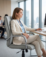 Modern High-Back Executive Office Chair with Padded Armrests & Swivel Base - Image 3
