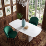 Modern Grey Upholstered Dining Chair with Quilted Back & Black Metal Legs - Image 3
