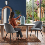 Modern Grey Upholstered Dining Chair with Quilted Back & Black Metal Legs - Image 4