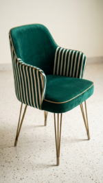Modern Black & White Striped Accent Dining Chair with Gold Metal Legs - Image 5