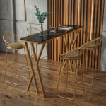 Modern Industrial Bar Table & 4 Stool Dining Set with Stone-Effect Top - Image 2