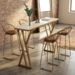 Modern Industrial Bar Table & 4 Stool Dining Set with Stone-Effect Top - Image 3