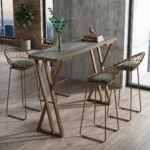 Modern Industrial Bar Table & 4 Stool Dining Set with Stone-Effect Top - Image 4
