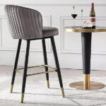 Modern Velvet Upholstered Bar Stool with Gold Accents & Footrest