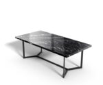 Modern Black Marble Dinning Table with Geometric Metal Frame