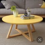 Modern Round Yellow Coffee Table with Wooden Cross-Leg Base