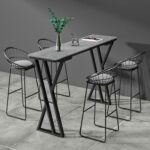 Modern Industrial Bar Table & 4 Stool Dining Set with Stone-Effect Top