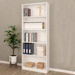 Modern White 5-shelve Wooden Bookshelf Storage Organizer for Home & Office