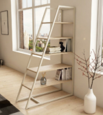 Industrial Ladder Style Bookshelf with Wooden Shelves & Metal Frame - Image 4