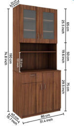 Modern Wooden Kitchen Storage Cabinet with Microwave Shelf & Glass Display Doors - Image 2