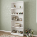Modern White 5-shelve Wooden Bookshelf Storage Organizer for Home & Office - Image 2