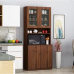 Modern Wooden Kitchen Storage Cabinet with Microwave Shelf & Glass Display Doors - Image 5