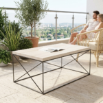 Modern Industrial Wooden Coffee Table with Geometric Metal Frame - Image 4