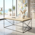 Modern Industrial Wooden Coffee Table with Geometric Metal Frame - Image 5