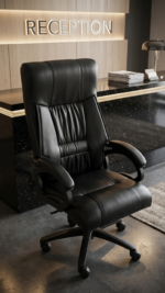 Executive High-Back Black Leatherette Office Chair with Padded Armrests - Image 2